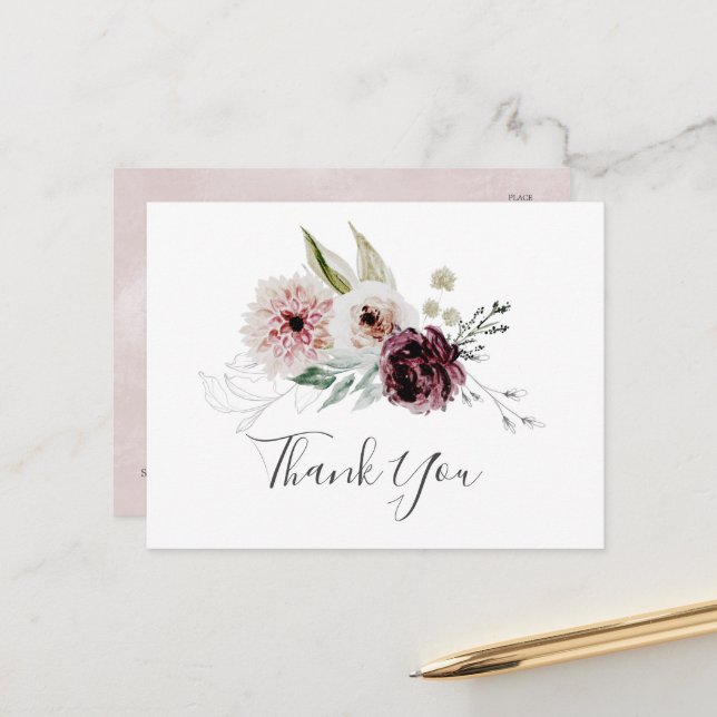 Floral Romance Thank You Postcard (Front/Back In Situ)
