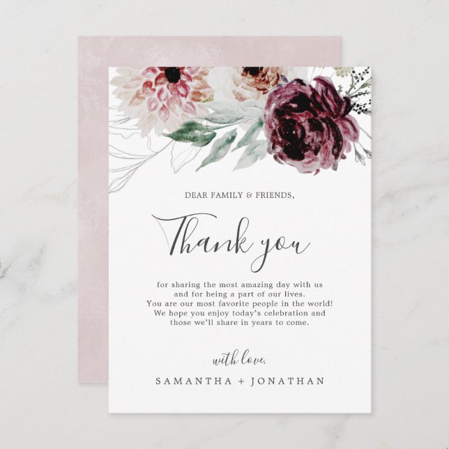 Floral Romance Thank You Reception Card (Front/Back)