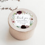 Floral Romance Thank You Wedding Favor Sticker<br><div class="desc">These floral romance thank you wedding favor stickers are perfect for an elegant wedding reception. The modern rustic boho design features romantic watercolor flowers in soft tones of burgundy, mauve, blush pink and cream white with green leaves. Personalize the sticker labels with your names, the event (if applicable), and the...</div>