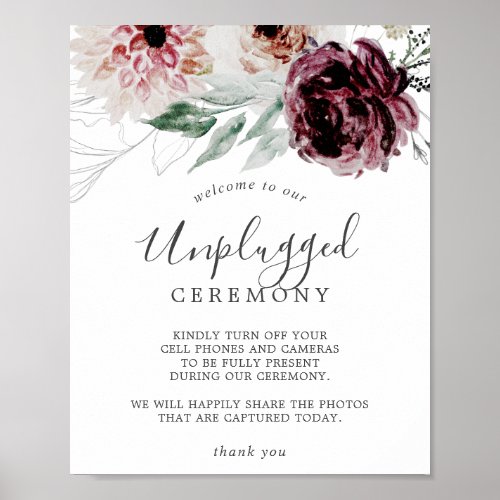 Floral Romance Unplugged Ceremony Sign