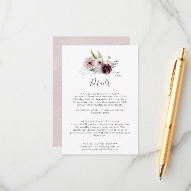 Floral Romance Wedding Details Enclosure Card (Front/Back In Situ)