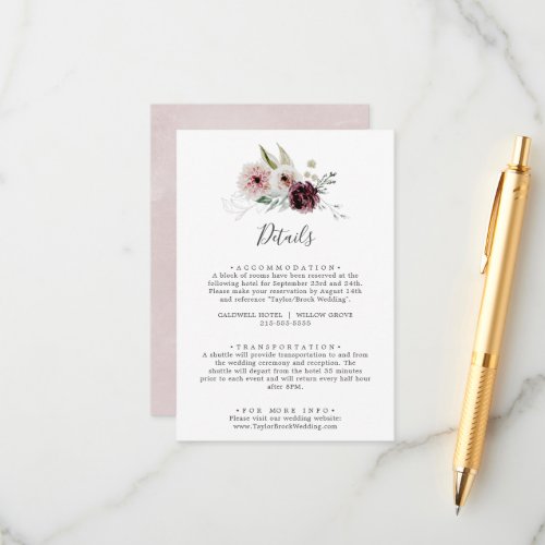 Floral Romance Wedding Details Enclosure Card