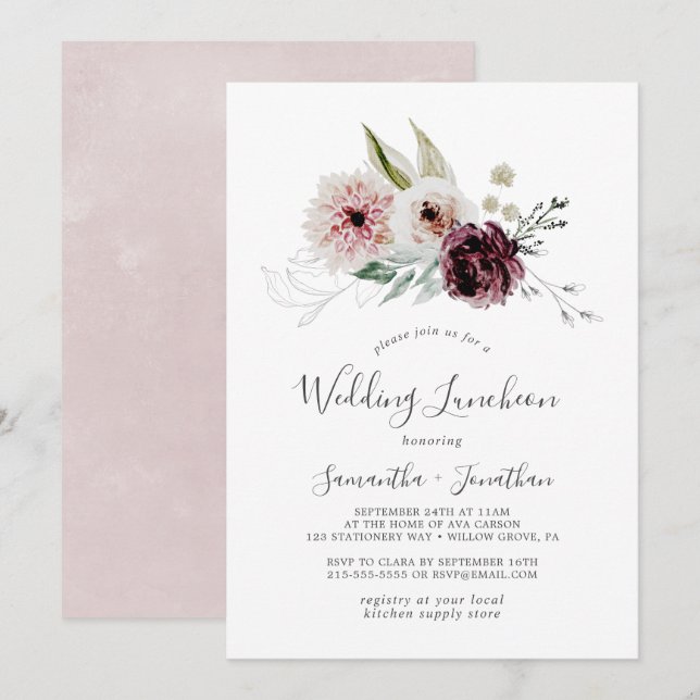 Floral Romance Wedding Luncheon Invitation (Front/Back)
