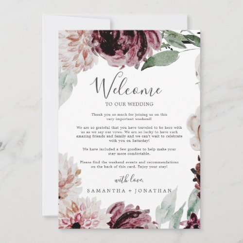 Floral Romance Wedding Welcome Letter  Itinerary
