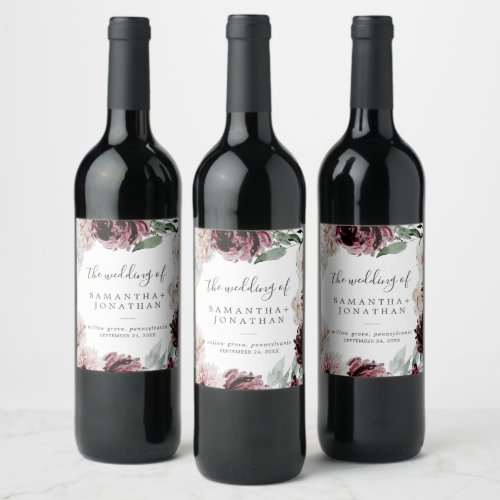 Floral Romance Wedding Wine Label