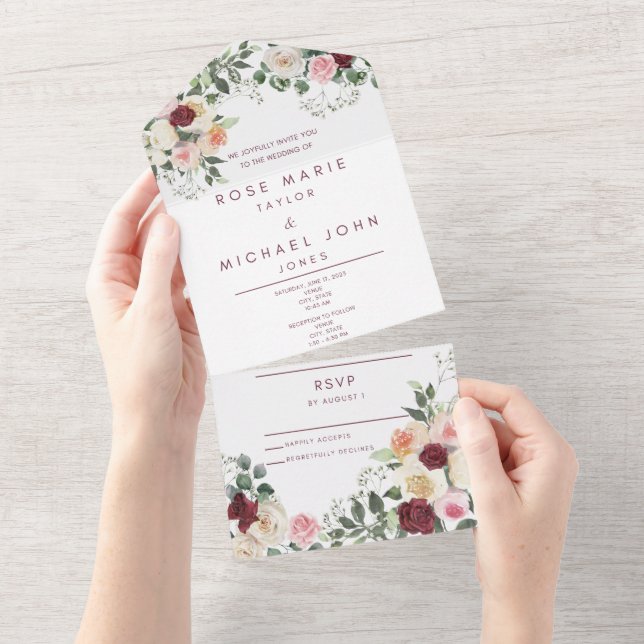 Floral Romantic All in One Wedding Invitation  (Tearaway)
