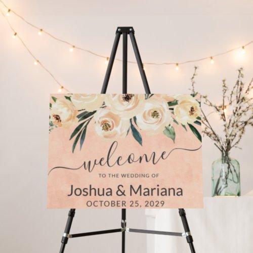 Floral Romantic Beige Flowers Wedding Welcome Sign