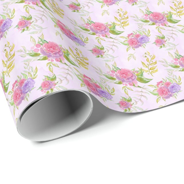 *~* Floral Romantic Pink Rose Flowers Wrapping Paper (Roll Corner)