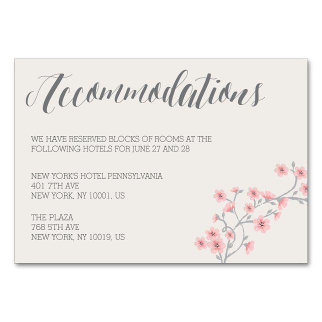 Floral Romantic Pink Wedding Accommodation Cards (Front)