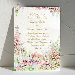 floral romantic swan chic calligraphy wedding invitation
