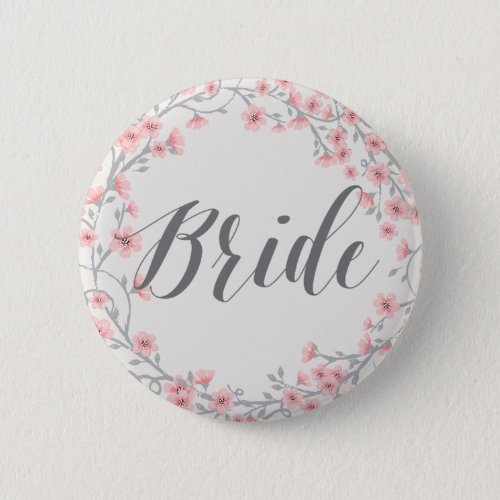 Floral Romantic Wedding Buttons Pink Wreath Bride