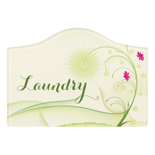 Floral Room Sign, "Laundry" Door Sign (Small Crest Front)