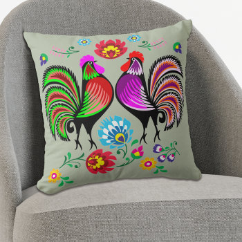 Floral Rooster Boho Pattern Throw Pillow by SandCreekVentures at Zazzle