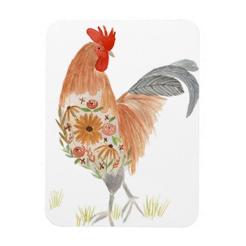 Floral Rooster Watercolor Cute Magnet