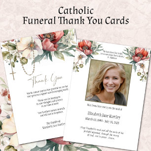 Floral Rosary Photo Funeral Condolence Sympathy Thank You Card