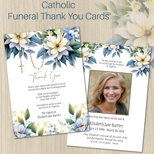 Floral Rosary Photo  Funeral Condolence Sympathy Thank You Card