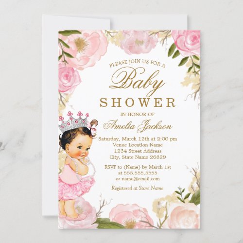 Floral Rose Baby Princess Its a Girl Baby Shower Invitation