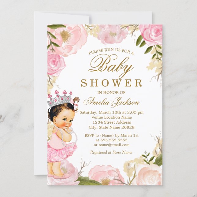 Floral Rose Baby Princess It's a Girl Baby Shower Invitation (Front)