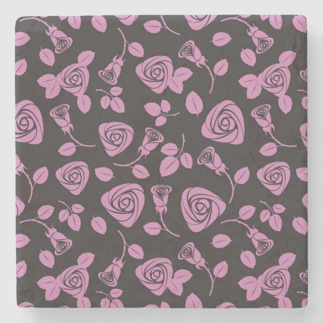 Floral Rose Background Stone Coaster (Front)