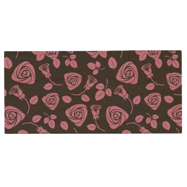 Floral Rose Background Wood Flash Drive (Front)