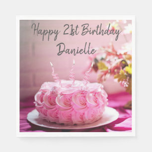 Floral Rose Birthday Cake Happy Birthday Napkins