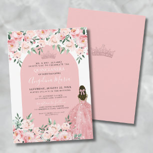 Floral Rose Blush Pink Quinceanera Invitation
