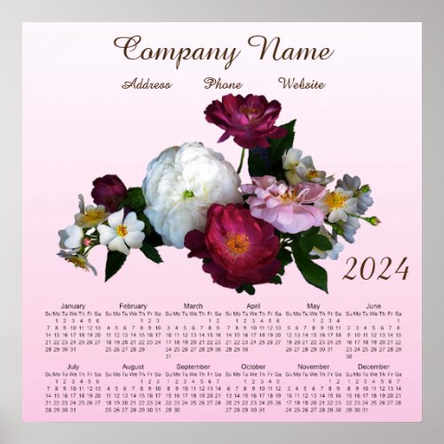 Floral Rose Business Promotional 2024 Calendar Poster