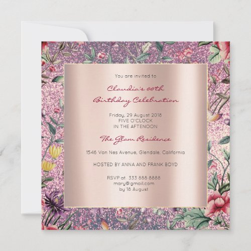Floral Rose Butterfly Amethyst Chinoiserie Garden Invitation