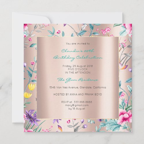 Floral Rose Butterfly Spring Chinoiserie Garden Invitation