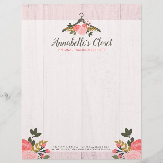 Floral Rose Clothes Hanger Closet Fashion Boutique Letterhead (Front)
