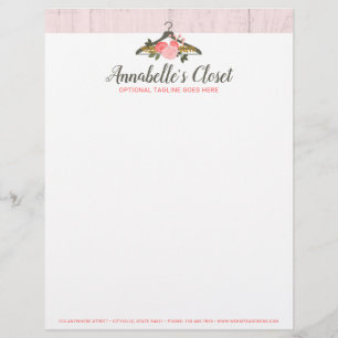Floral Rose Clothes Hanger Closet Fashion Boutique Letterhead