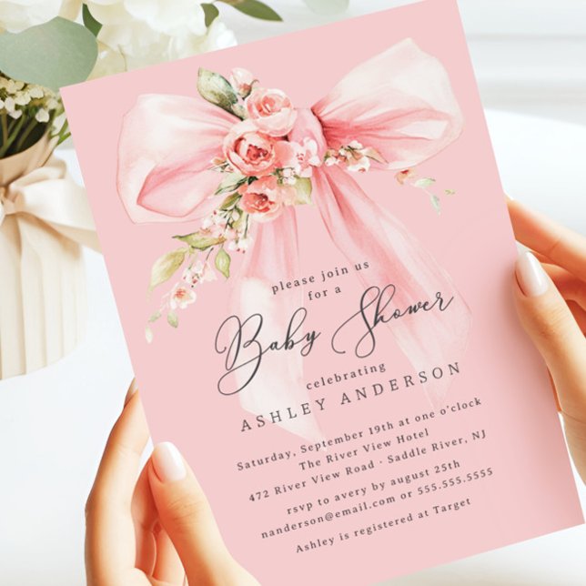 Floral Rose Coquette Bow Baby Shower Invitation (Creator Uploaded)
