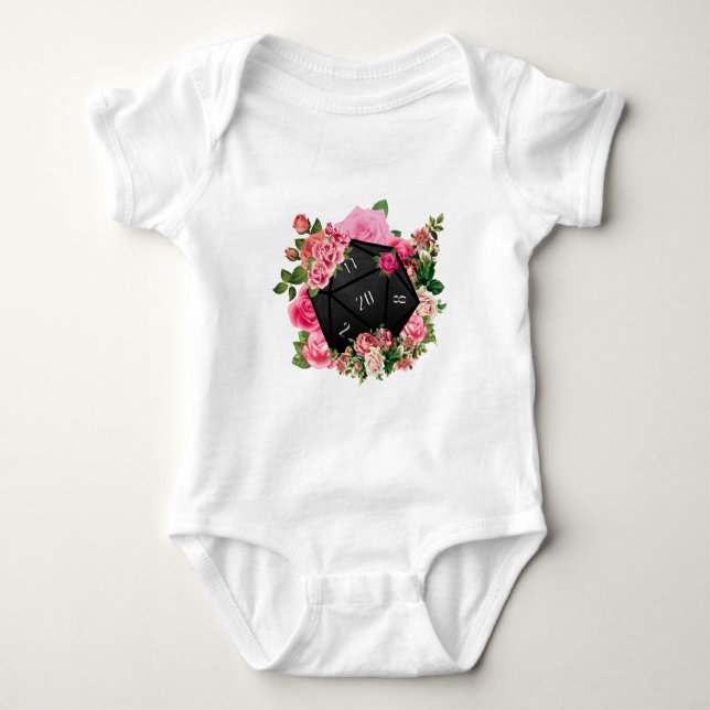 Floral Rose D20 Tabletop RPG Gaming Dice Baby Bodysuit (Front)