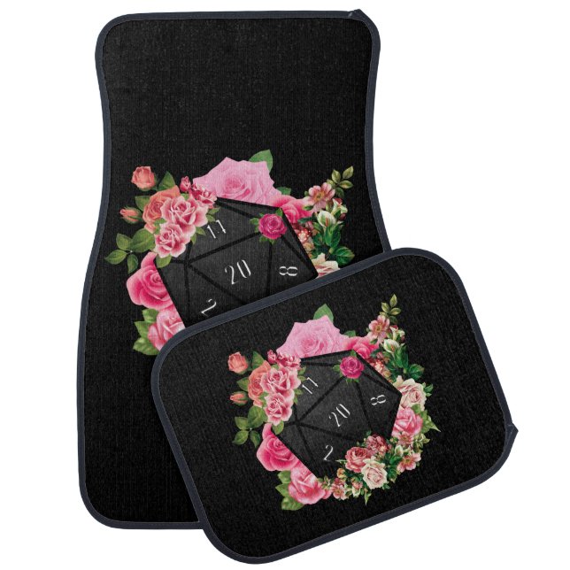 Floral Rose D20 Tabletop RPG Gaming Dice Car Floor Mat (Set)