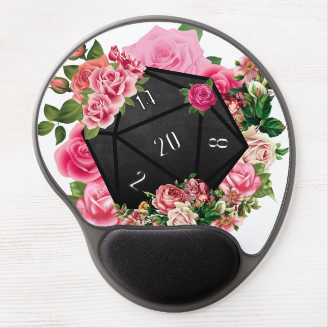 Floral Rose D20 Tabletop RPG Gaming Dice Gel Mouse Pad (Front)