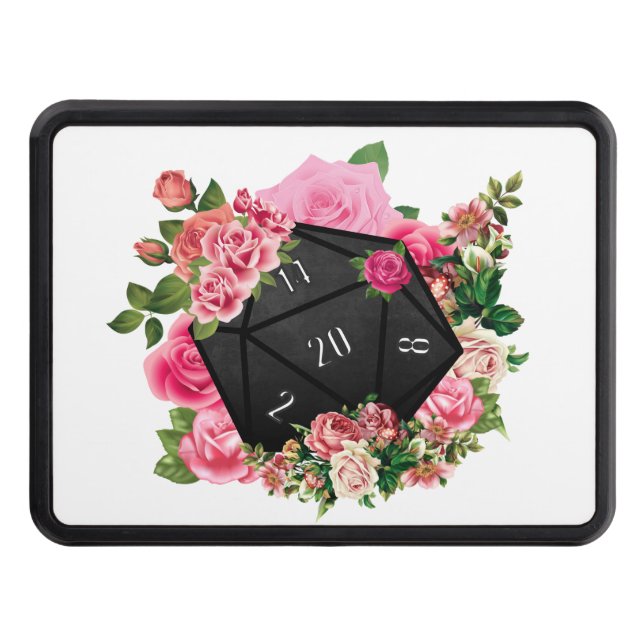 Floral Rose D20 Tabletop RPG Gaming Dice Hitch Cover (Front)