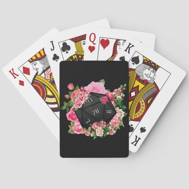 Floral Rose D20 Tabletop RPG Gaming Dice Poker Cards (Back)