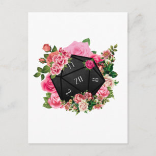 Floral Rose D20 Tabletop RPG Gaming Dice Postcard