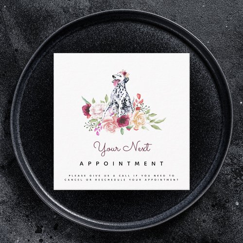 Floral Rose Dalmatian Dog Illustration Appointment Square Business Card