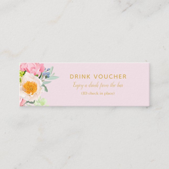 Floral Rose Drink Voucher Tickets for Bar (Front)