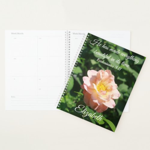 Floral Rose Ecclesiastes Peach Pink Personalized Planner