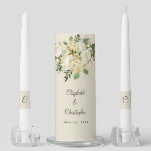 Floral Rose Elegant Bride & Groom Wedding Date Unity Candle Set