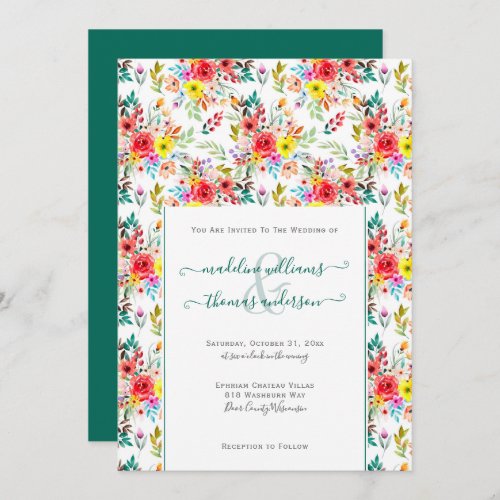 Floral Rose Eucalytpus Script Wedding Invitation