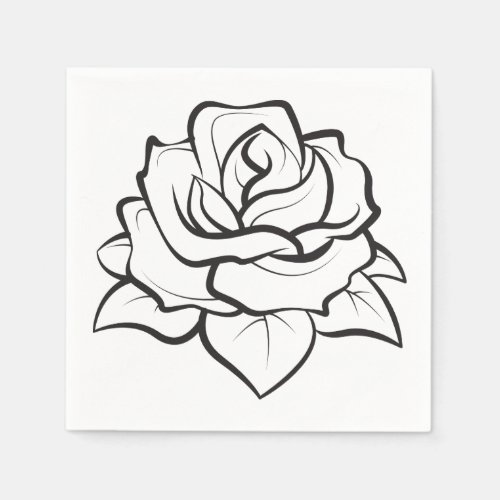 Floral Rose Flower Black and White Wedding Party Paper Napkins