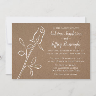 Floral Rose Flower Rustic Country Kraft Wedding Invitation
