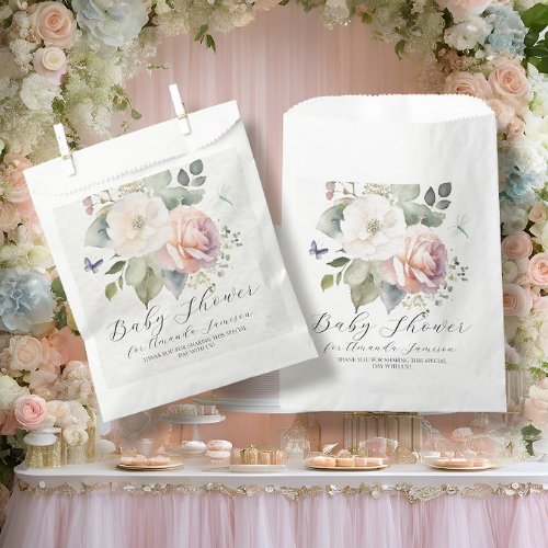 Floral Rose Garden Sweet Baby Pink Girl Shower Favor Bag