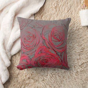 Floral Rose Glow Pattern Throw Pillow