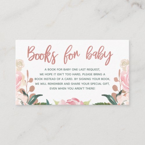 Floral Rose Gold Baby Shower Book Request Insert