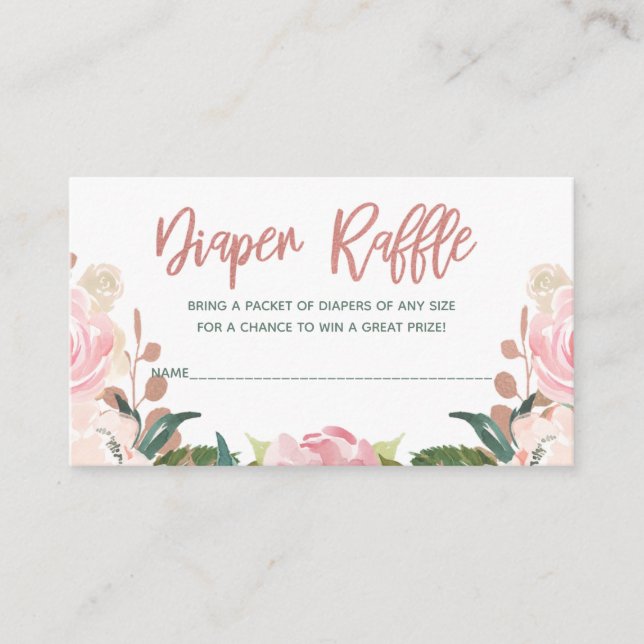 Floral Rose Gold Baby Shower Diaper Raffle Insert (Front)