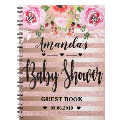 Floral Rose Gold Baby Shower Guestbook I Notebook